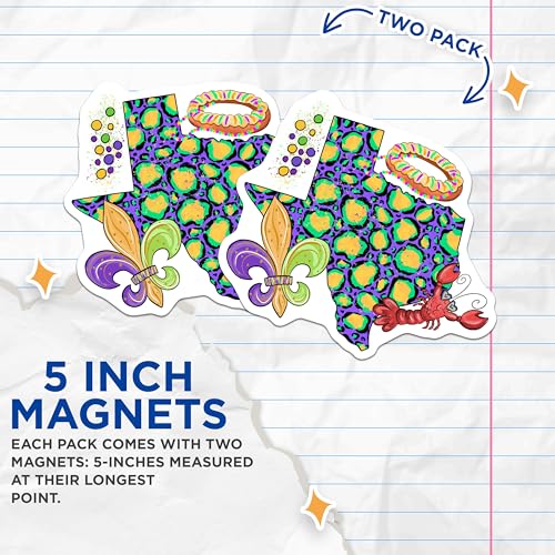(2 Pack) Texas Mardi Gras Magnets - Louisiana - New Orleans Souvenirs - 5" On Longest Side - for Cars, Fridges, Toolboxes - Made in USA - MAG4138