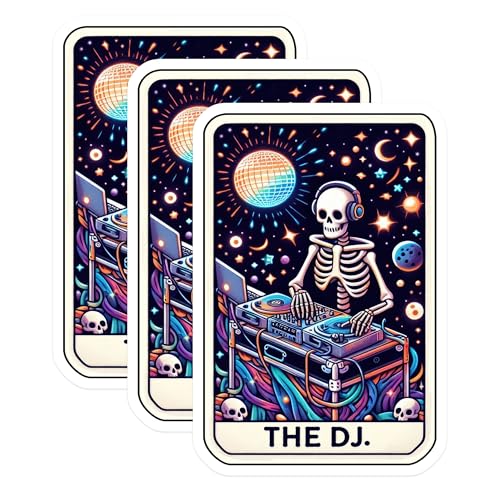 (3 Pack) Skeleton DJ Decals - Laptop Decal - Music Lover Decal - 3 Inches On Longest Side - Easy Peel & Apply - Made in USA - 3MCS4153