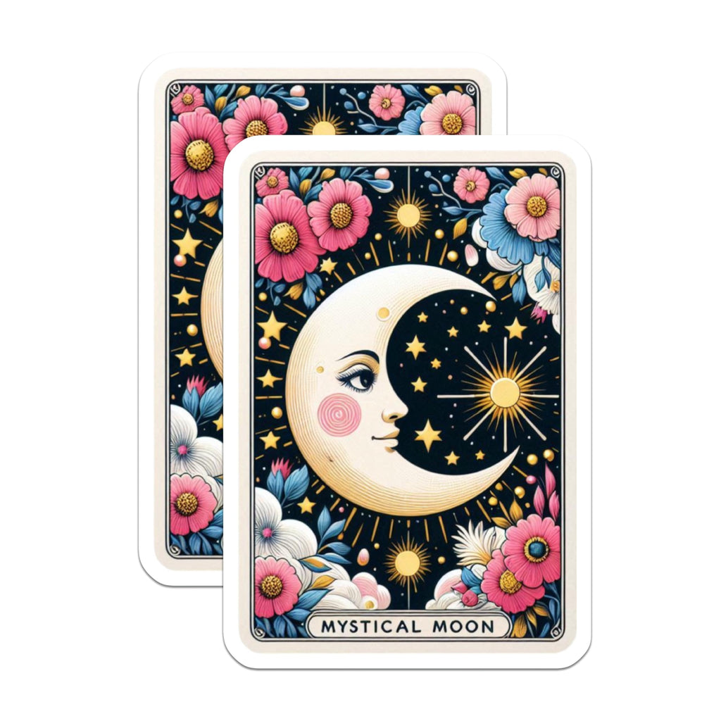 (2 Pack) Mystical Moon Magnets - Celestial Floral Art - Cosmic Stars Suns Decor - Aesthetic Tarot Inspired Design - 5 Inches On Longest Side - Thick Durable Magnet - Made in USA - MAG22618