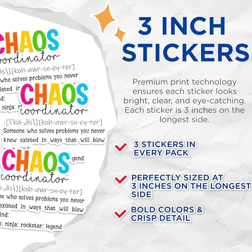 (3 Pack) Chaos Coordinator Decals - Funny Definition - Problem Solver Stickers - 3 Inches On Longest Side - Easy Peel & Apply - Made in USA - 3MCS1666