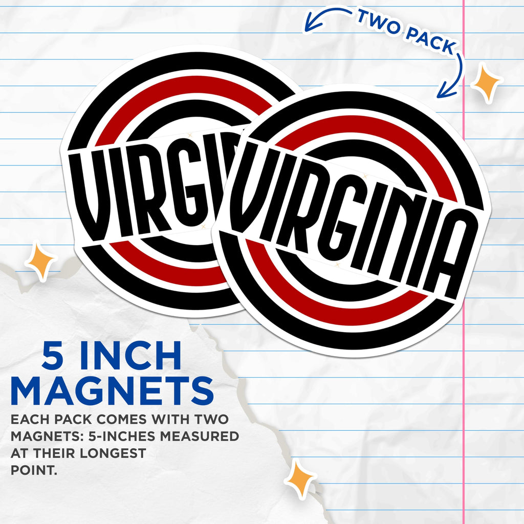 (2 Pack) Virginia Magnets - State Pride Decor - Black Red White Magnets - 5" On Longest Side - Premium Magnet - for Cars, Refrigerators, Toolboxes, Lockers - Made in USA - MAG18715