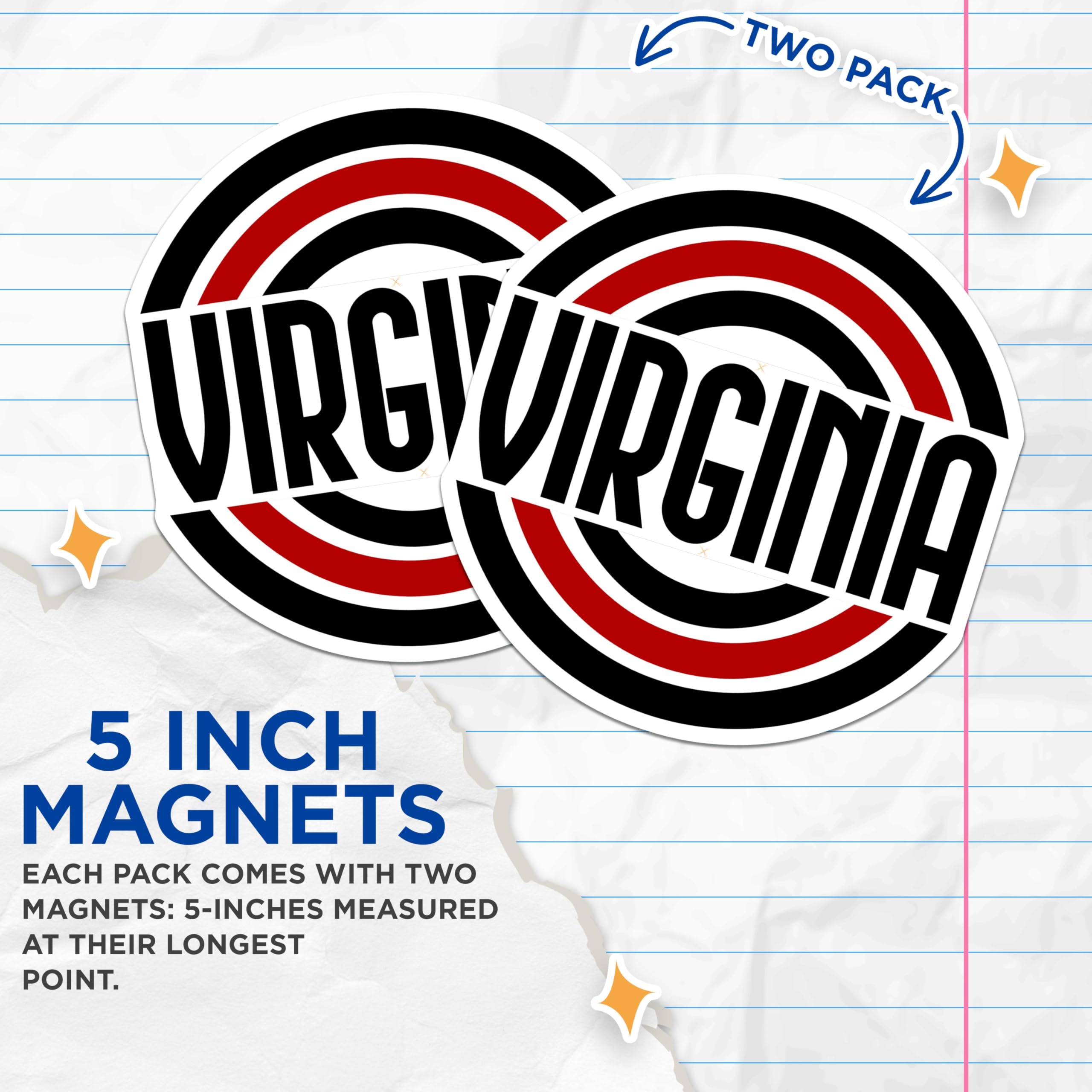 (2 Pack) Virginia Magnets - State Pride Decor - Black Red White Magnets - 5" On Longest Side - Premium Magnet - for Cars, Refrigerators, Toolboxes, Lockers - Made in USA - MAG18715