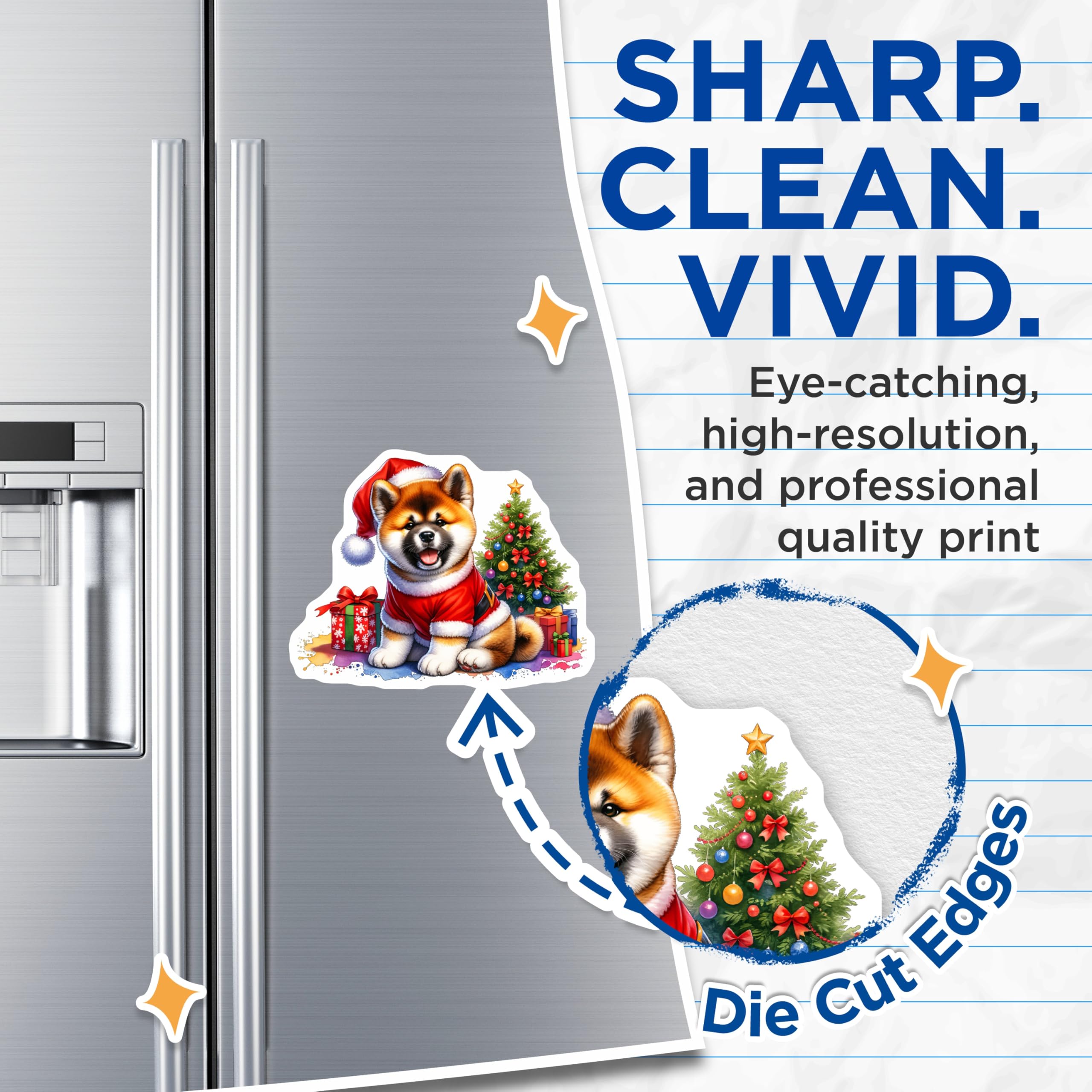 (2 Pack) Christmas Akita Puppy Magnets - Festive Santa Dog Holiday Decor - Cute Xmas Pet Refrigerator Magnets for Home - 5 Inches On Longest Side - Thick Durable Magnet - Made in USA - MAG24008