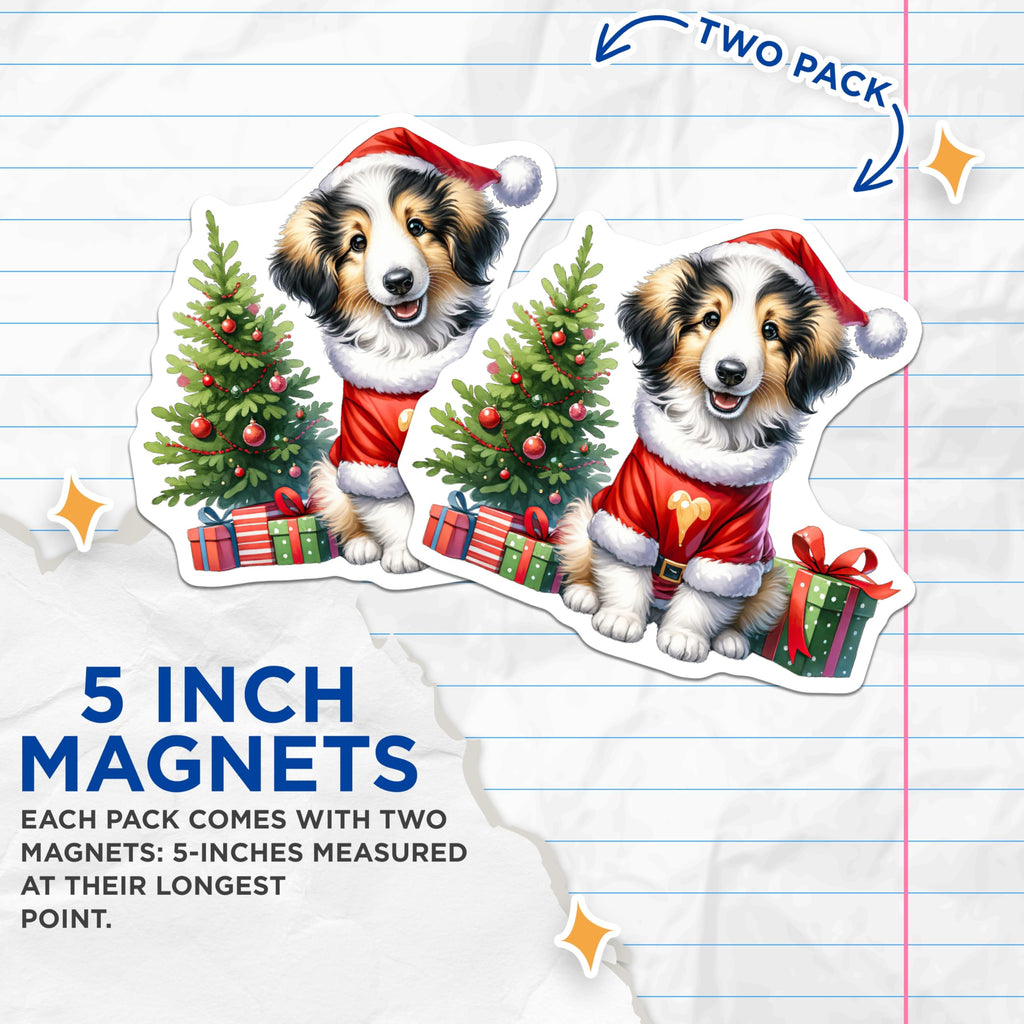 (2 Pack) Christmas Dog Magnets - Santa Puppy Decor - Holiday Pet Lover - 5 Inches On Longest Side - Thick Durable Magnet - Made in USA - MAG28093