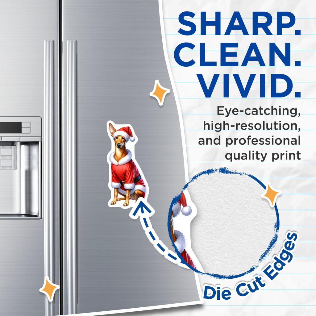 (2 Pack) Basenji Santa Dog Magnets - Christmas Holiday Pet Decor - Festive Fridge Locker Display - Dog Lover Owners - 5 Inches On Longest Side - Thick Durable Magnet - Made in USA - MAG28034