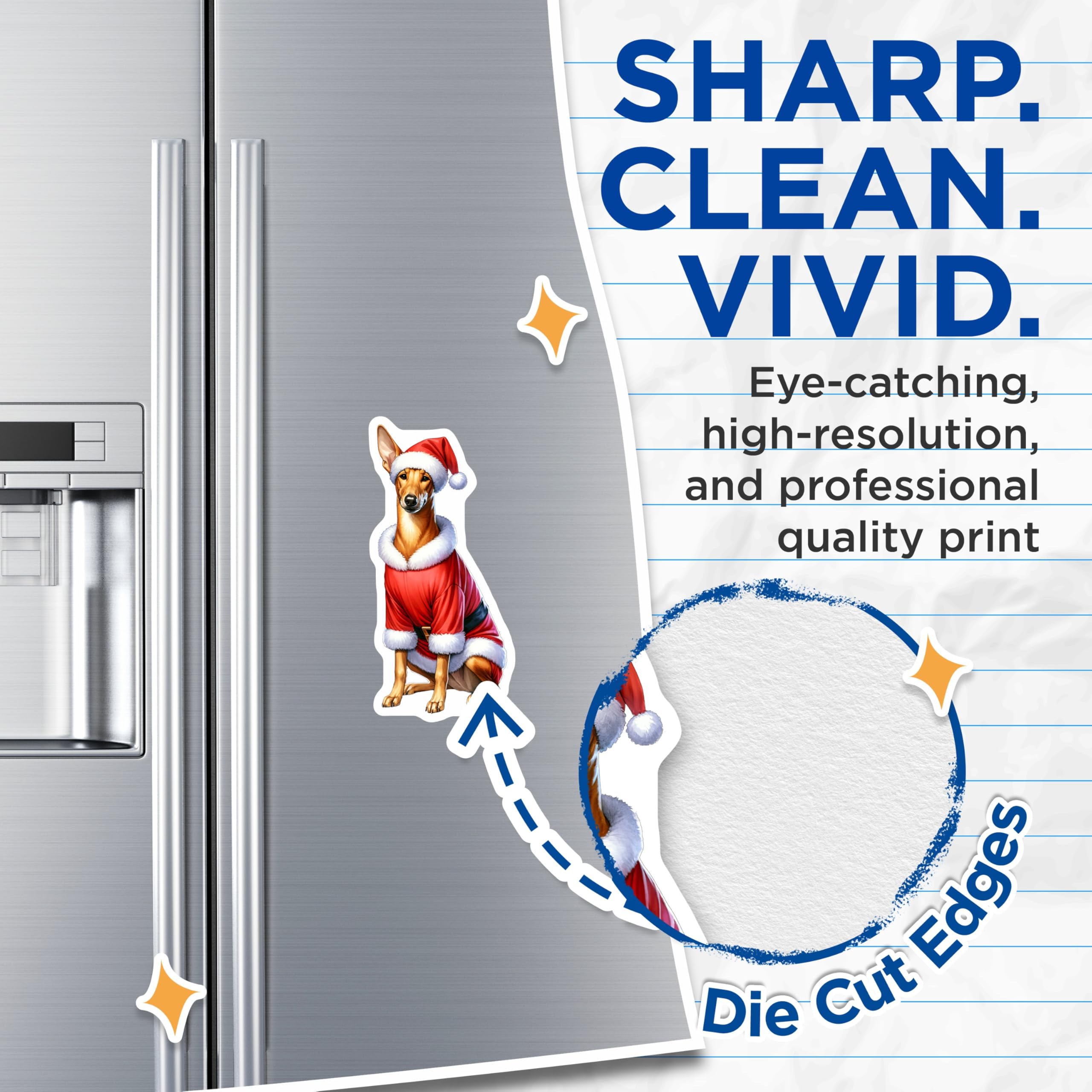 (2 Pack) Basenji Santa Dog Magnets - Christmas Holiday Pet Decor - Festive Fridge Locker Display - Dog Lover Owners - 5 Inches On Longest Side - Thick Durable Magnet - Made in USA - MAG28034