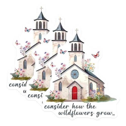 (3 Pack) Church Wildflowers Decals - Religious Quote - Laptop Decal - Floral Church - Butterfly Decal - 3 Inches On Longest Side - Easy Peel & Apply - Made in USA - 3MCS7330