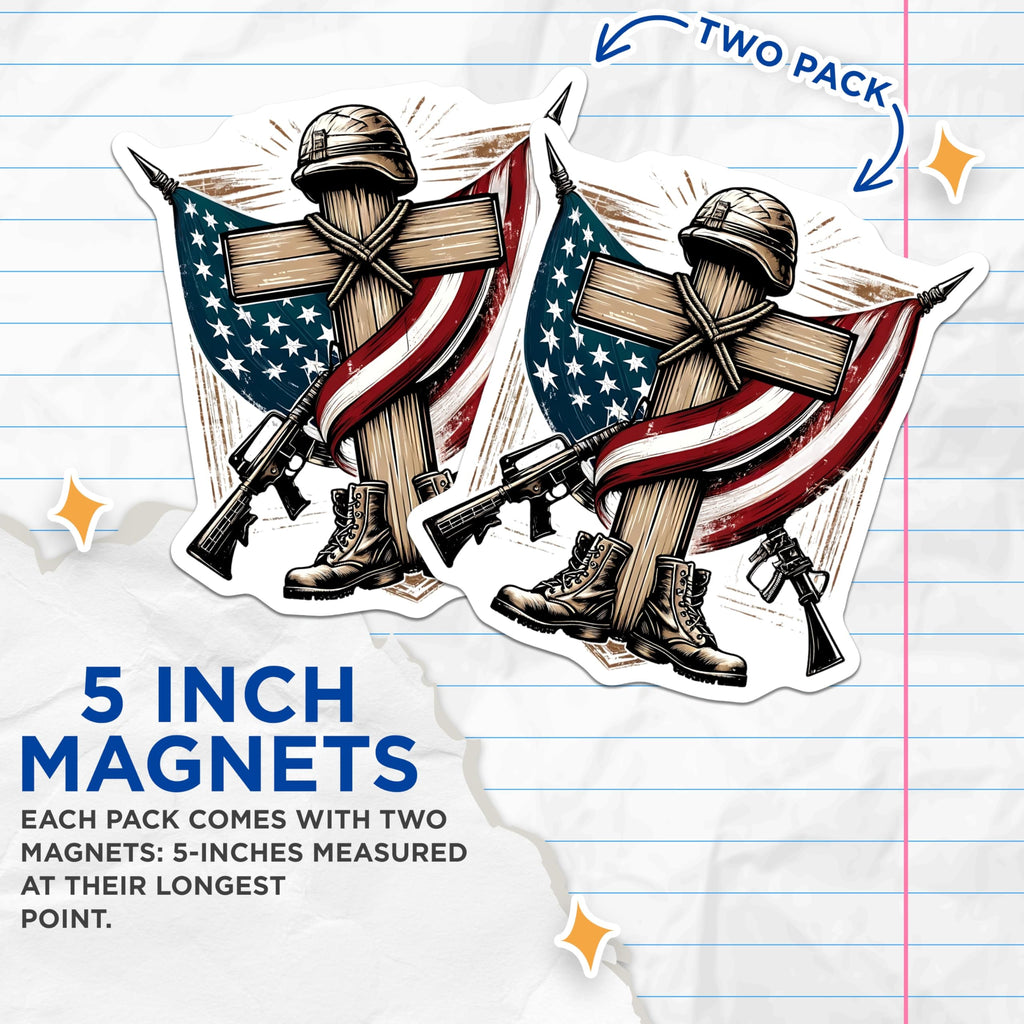 (2 Pack) Military Memorial Magnets - American Flag - Fallen Soldier Tribute - 5" On Longest Side - Premium Magnet - for Cars, Refrigerators, Toolboxes, Lockers - Made in USA - MAG15021