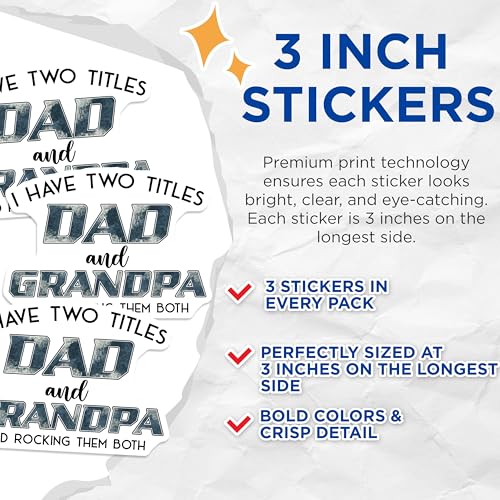 (3 Pack) Dad and Grandpa Decals - Two Titles - Rocking Them Both - 3 Inches On Longest Side - Easy Peel & Apply - Made in USA - 3MCS2012