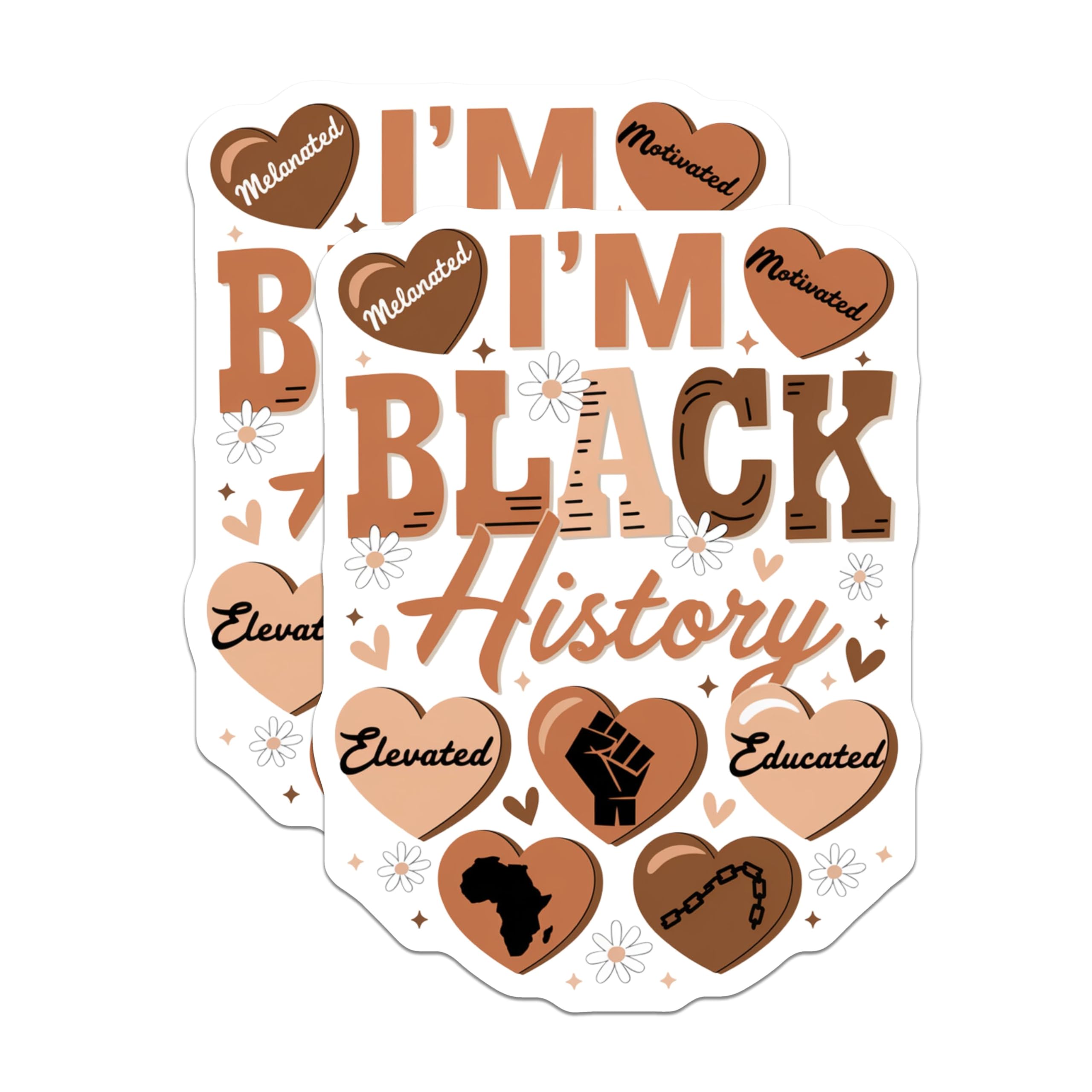 (2 Pack) I'm Black History Stickers - Melanated Motivated Elevated Educated Stickers - Black Pride Stickers - 5" On Longest Side - Sticks to Smooth Flat Surfaces - Made in USA - BMCS3878