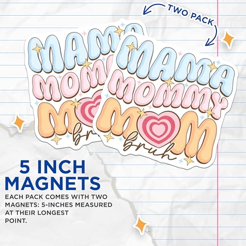(2 Pack) Mama Mommy Mom Magnets Magnets - Cute Motherhood Decor - Fun Mom Decor for Kitchen - 5" On Longest Side - Made in USA - Sticks to Refrigerators & Metal Surfaces - MAG8967