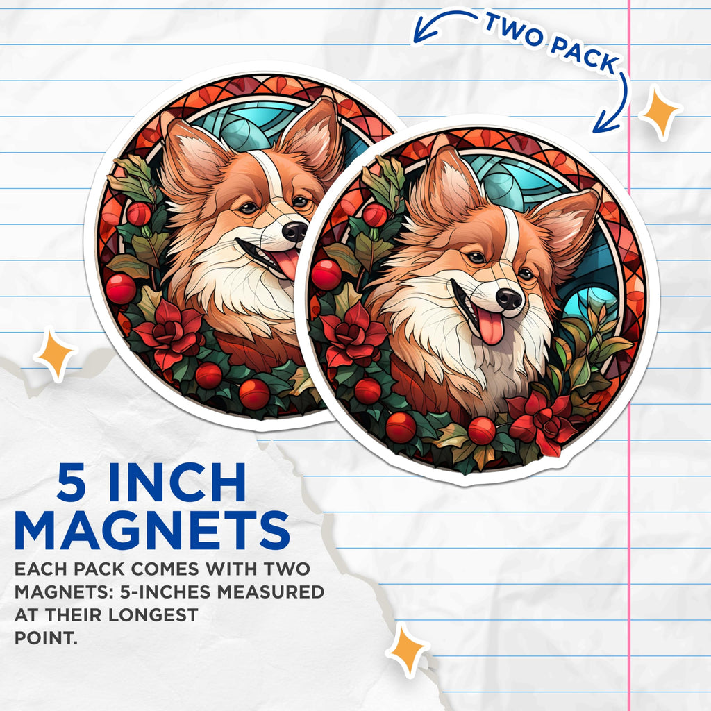 (2 Pack) Corgi Stained Glass Magnets - Holiday Dog Decor - Cute Pet Fridge Art - 5 Inches On Longest Side - Thick Durable Magnet - Made in USA - MAG27091