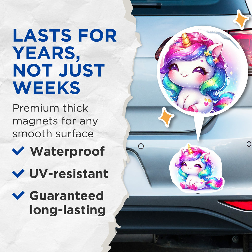 (2 Pack) Cute Unicorn Magnets - Rainbow Fantasy Fridge Decor - Magical Creature Art for Kids - 5 Inches On Longest Side - Thick Durable Magnet - Made in USA - MAG38667
