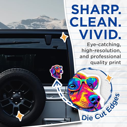 (2 Pack) Colorful Dachshund Dog Stickers - Cool Dog Shades - Vibrant Canine Art - 5" On Longest Side - Sticks to Smooth Flat Surfaces - Made in USA - BMCS7243