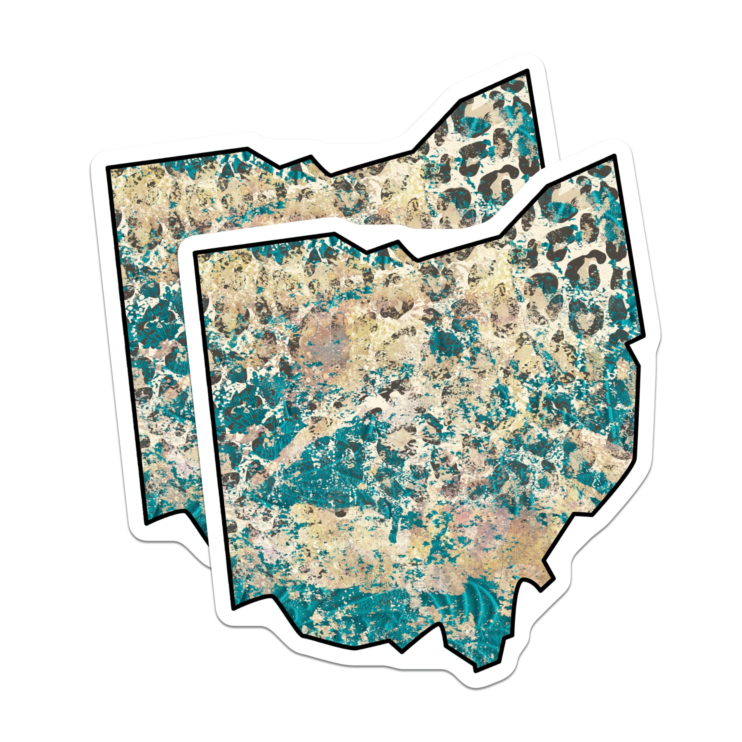 (2 Pack) Ohio State Map Magnets - Abstract Art - Turquoise Beige Decor - 5" On Longest Side - Premium Magnet - for Cars, Refrigerators, Toolboxes, Lockers - Made in USA - MAG17246