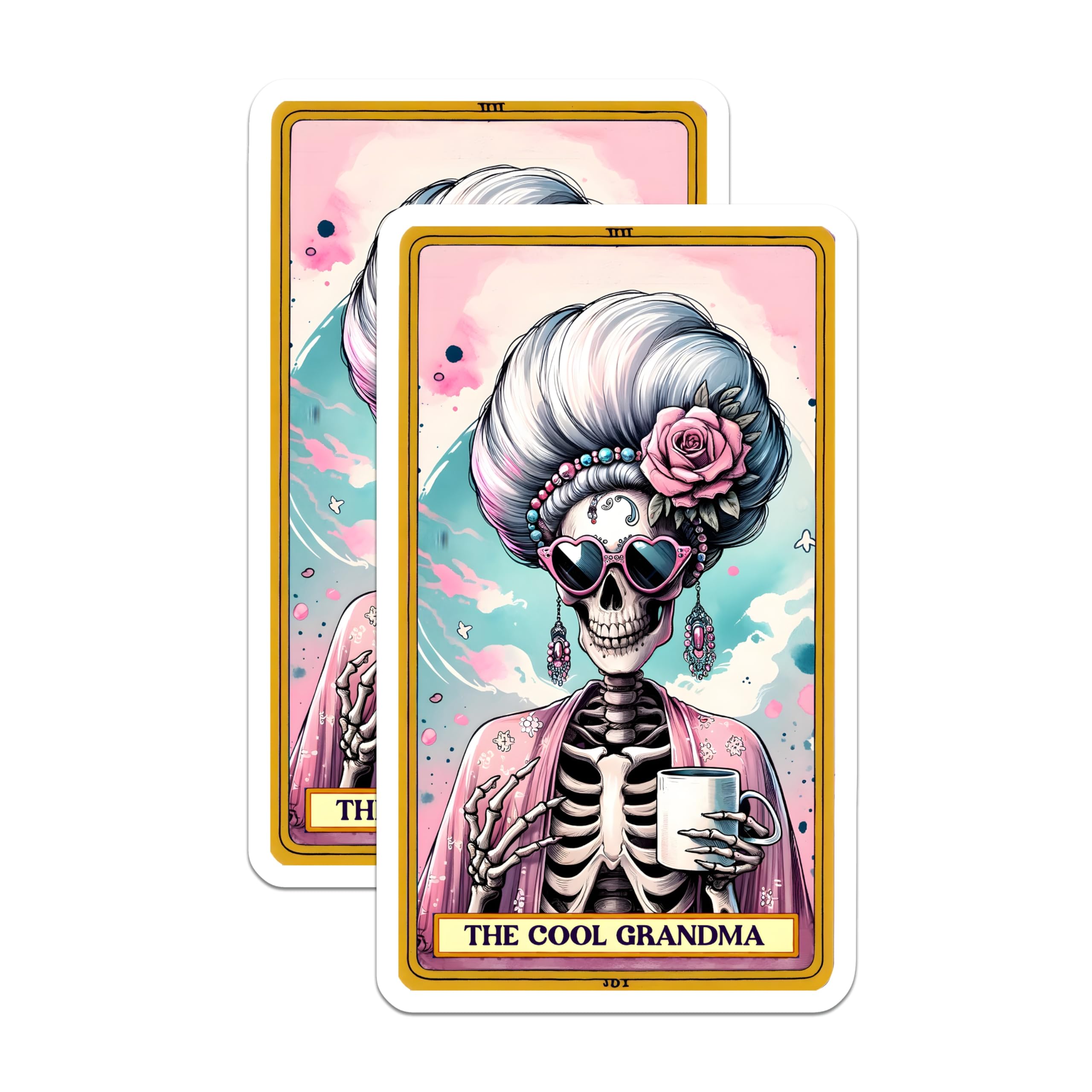 (2 Pack) Cool Grandma Skeleton Magnets - Sassy Coffee Lover Art - Humorous Fridge Locker Decor - 5 Inches On Longest Side - Thick Durable Magnet - Made in USA - MAG22770