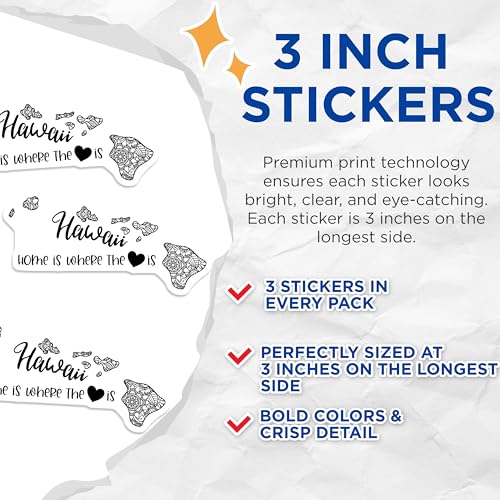 (3 Pack) Hawaii Home Decals - Island State Pride - Laptop Bumper Stickers - 3 Inches On Longest Side - Easy Peel & Apply - Made in USA - 3MCS7820