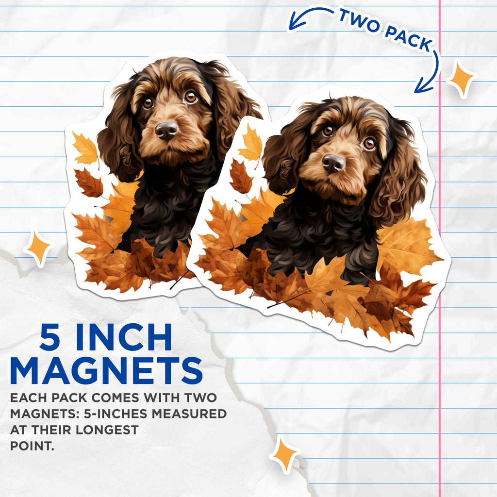 (2 Pack) Cockapoo Dog Magnets - Autumn Puppy Decor - Fall Leaves Pet Parent Refrigerator Magnets - 5 Inches On Longest Side - Thick Durable Magnet - Made in USA - MAG27893