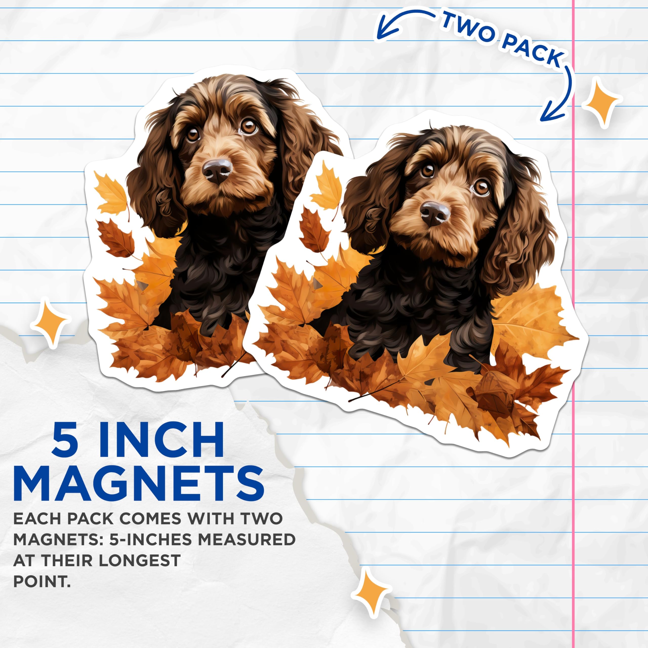 (2 Pack) Cockapoo Dog Magnets - Autumn Puppy Decor - Fall Leaves Pet Parent Refrigerator Magnets - 5 Inches On Longest Side - Thick Durable Magnet - Made in USA - MAG27893