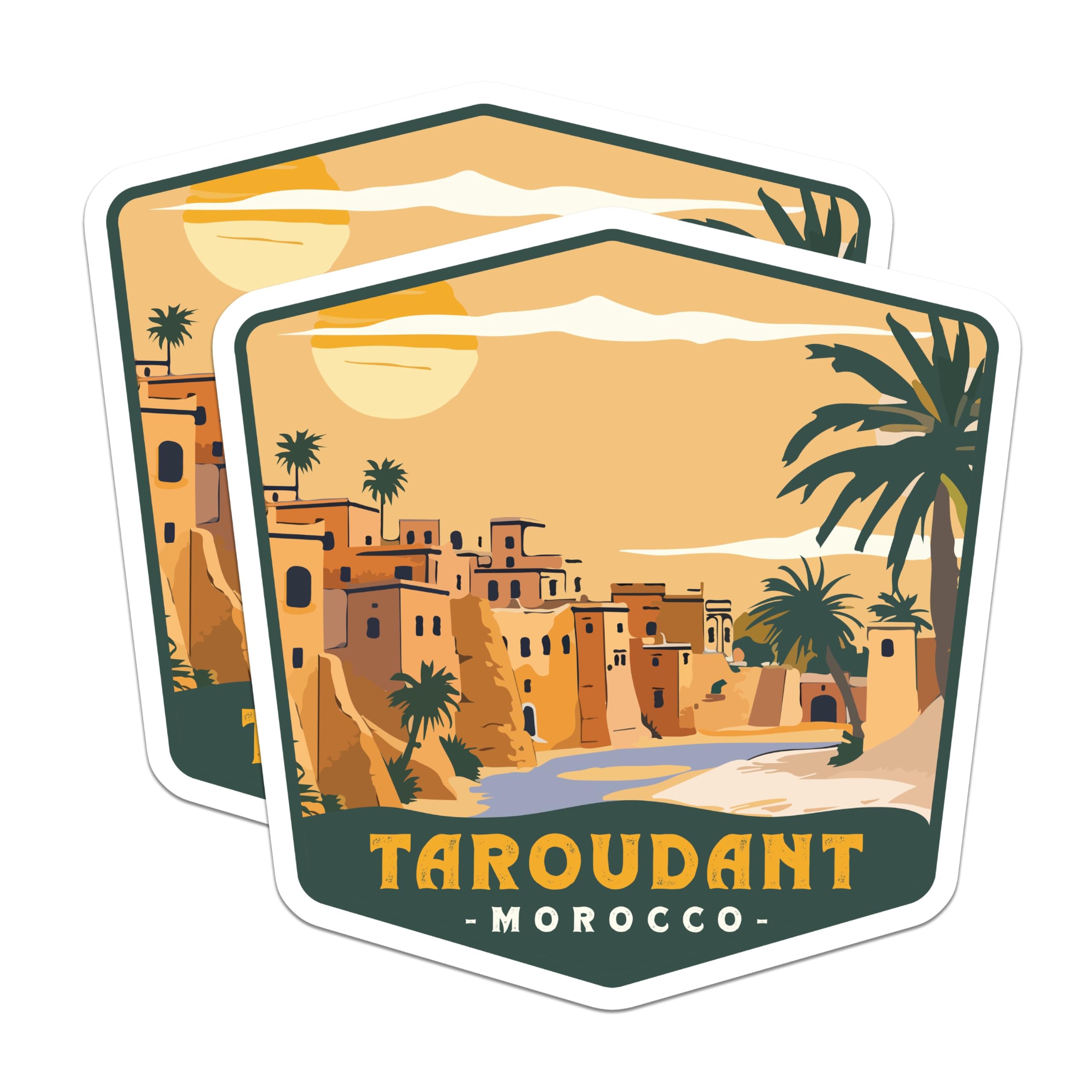 (2 Pack) Taroudant Magnets - Morocco Travel Souvenir - North African City Decor - 5 Inches On Longest Side - Thick Durable Magnet - Made in USA - MAG19880