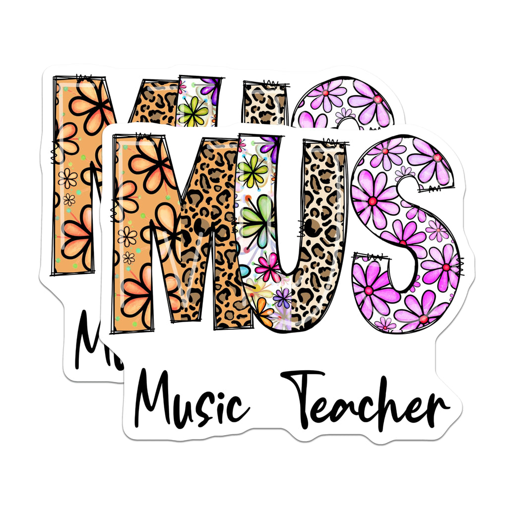 (2 Pack) Music Teacher Stickers - Floral Leopard Print - Educator Appreciation - 5" On Longest Side - Sticks to Smooth Flat Surfaces - Made in USA - BMCS14038
