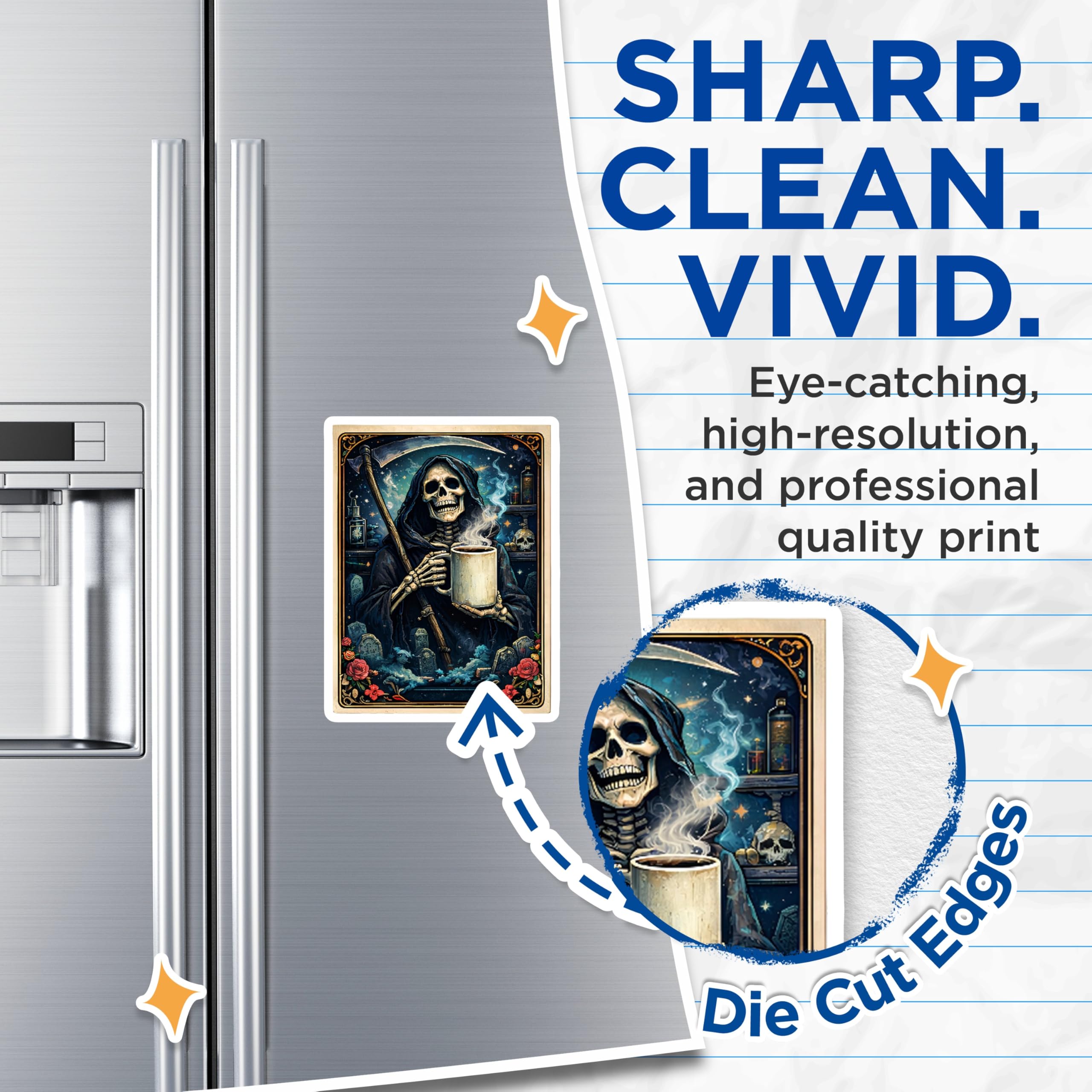 (2 Pack) Grim Reaper Coffee Magnets - Gothic Death Art - Spooky Kitchen Decor - 5" On Longest Side - Premium Magnet - for Cars, Refrigerators, Toolboxes, Lockers - Made in USA - MAG14723