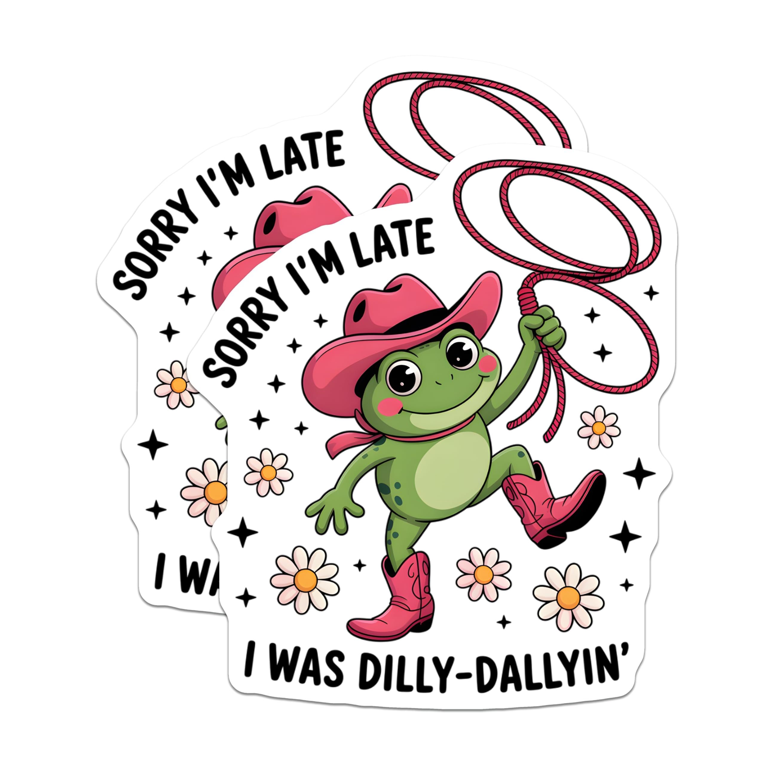 (2 Pack) Humorous Dilly Dallyin Frog Magnets - Cowboy Critter Sorry Im Late Decor - Whimsical Amphibian Western Art - 5 Inches On Longest Side - Thick Durable Magnet - Made in USA - MAG22802