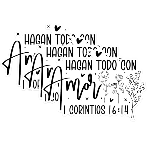 (3 Pack) Hagan TODO CON Amor Decals - Spanish Quote Sticker - Religious Verse Decals - 3 Inches On Longest Side - Easy Peel & Apply - Made in USA - 3MCS1438