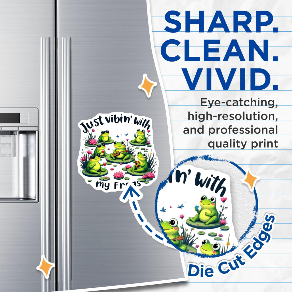 (2 Pack) Frog Magnets - Just Vibin with My Frogs - Cool Frog Decor - 5" On Longest Side - Premium Magnet - for Cars, Refrigerators, Toolboxes, Lockers - Made in USA - MAG16663