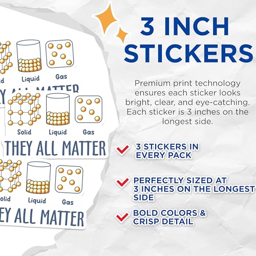 (3 Pack) States of Matter Decals - Science Education - Chemistry Physics Decals - 3 Inches On Longest Side - Easy Peel & Apply - Made in USA - 3MCS6789