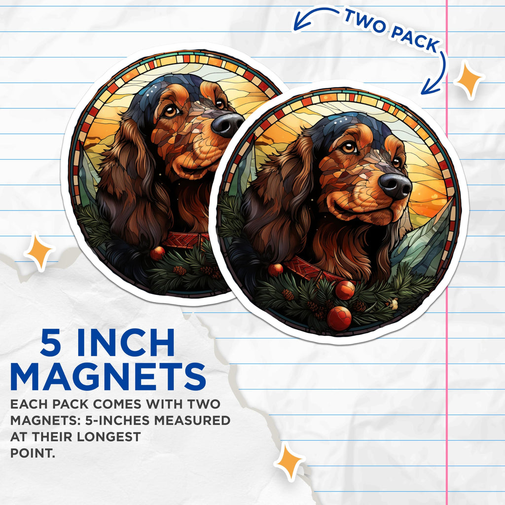 (2 Pack) Stained Glass Spaniel Magnets - Christmas Dog Holiday Decor - Pet Owner Kitchen Fridge Art - 5 Inches On Longest Side - Thick Durable Magnet - Made in USA - MAG28597