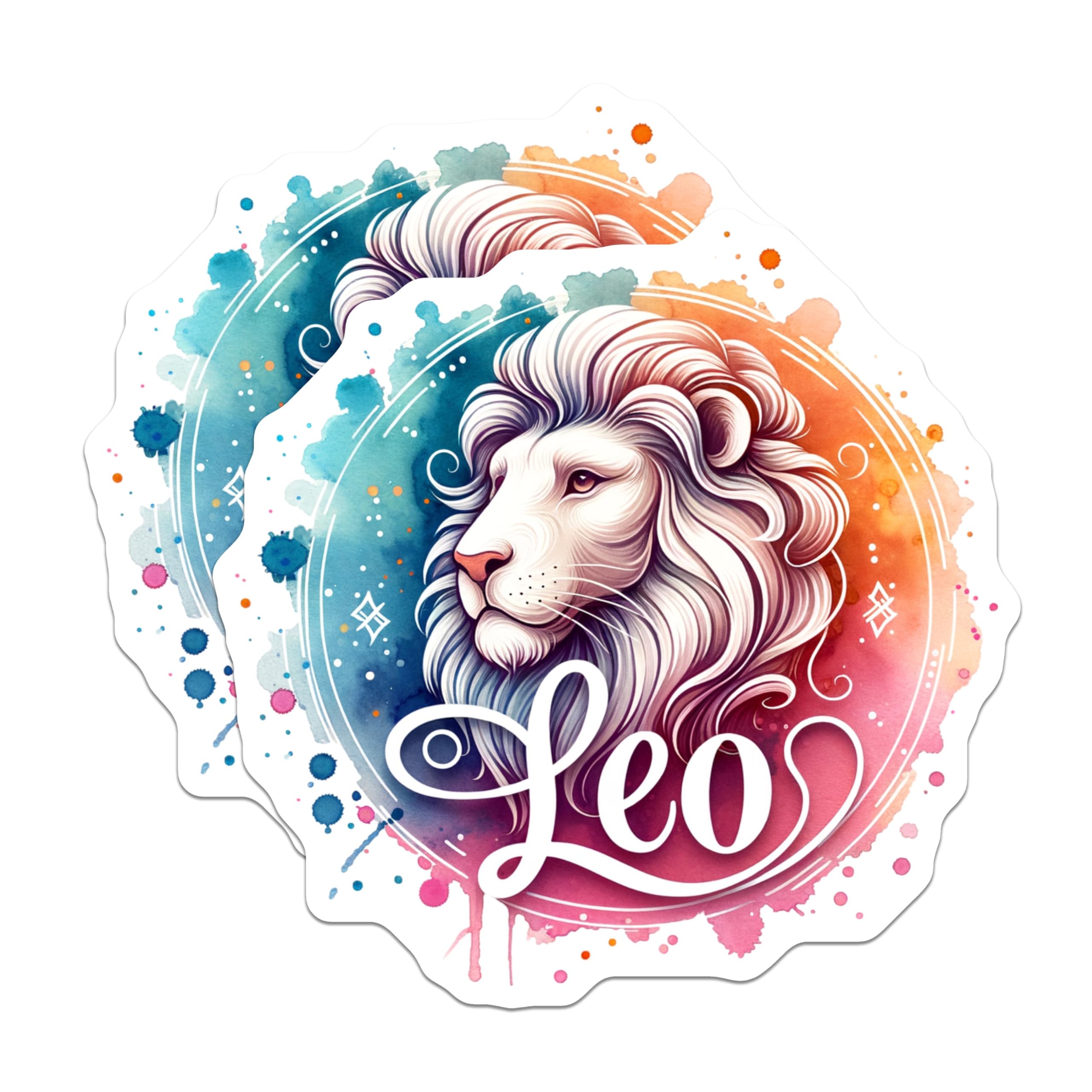 (2 Pack) Leo Zodiac Stickers - Astrology Star Sign - Lion Watercolor Art - 5" On Longest Side - Sticks to Smooth Flat Surfaces - Made in USA - BMCS6423