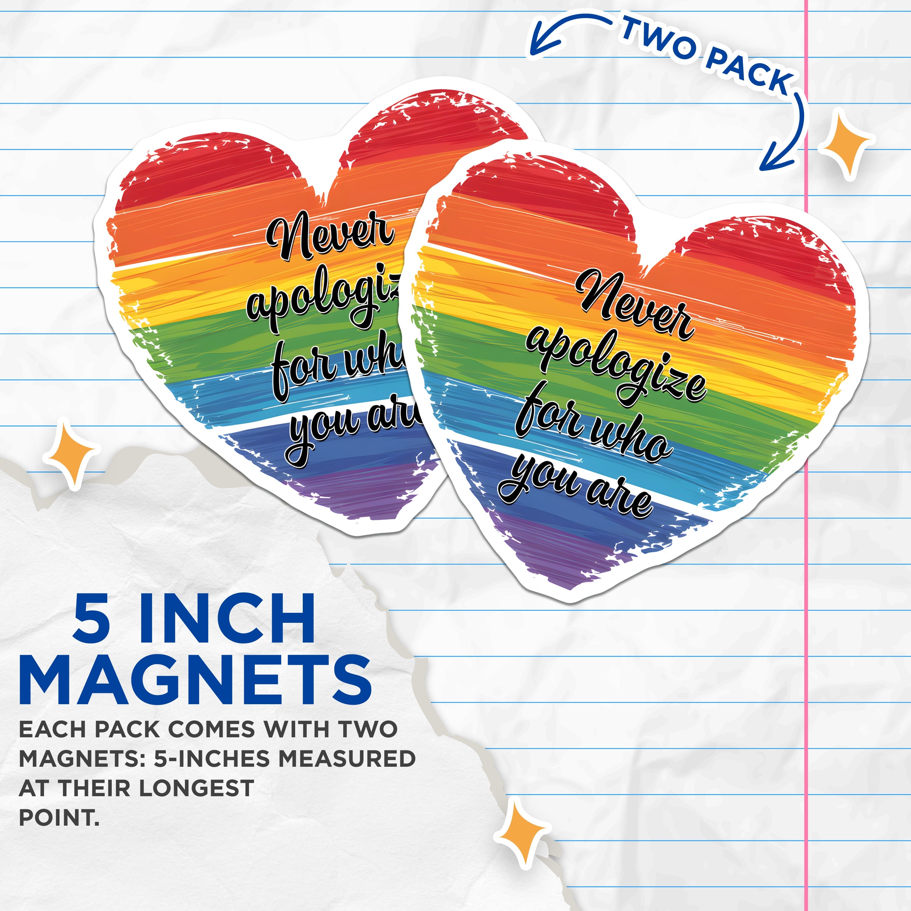 (2 Pack) Pride Magnets - Rainbow Heart LGBTQ+ Decor - Self Love Quote Inspirational Affirmation Magnets - 5 Inches On Longest Side - Thick Durable Magnet - Made in USA - MAG39845