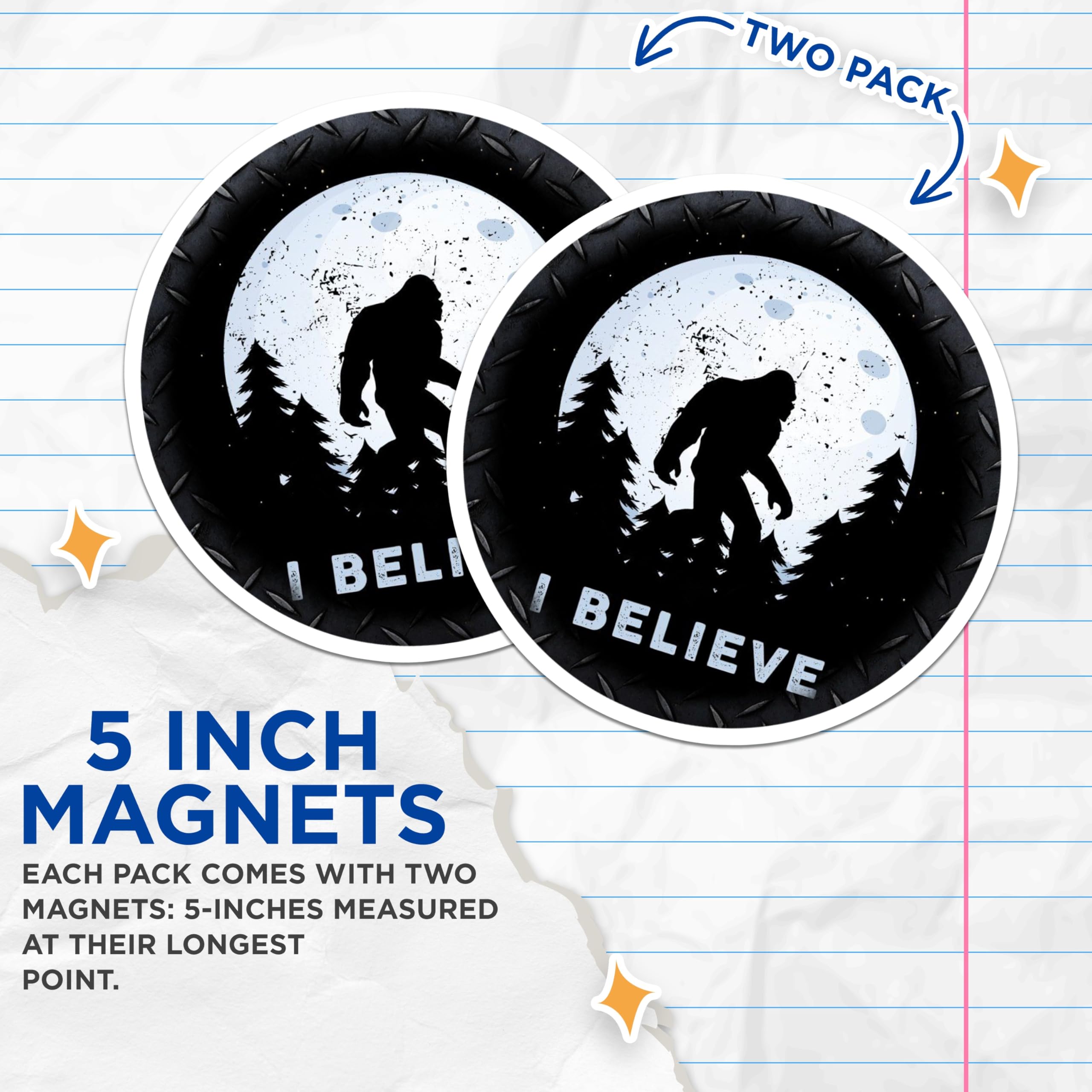 (2 Pack) Bigfoot Magnets - Sasquatch I Believe Statement - Cryptid Refrigerator Locker Magnets - 5 Inches On Longest Side - Thick Durable Magnet - Made in USA - MAG25356