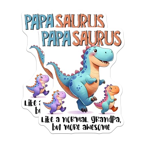 (2 Pack) Papasaurus Stickers - Dinosaur Grandpa - Cool Grandpa Pack - 5" On Longest Side - Sticks to Smooth Flat Surfaces - Made in USA - BMCS7473