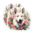 (2 Pack) White German Shepherd Magnets - Floral Dog Lover Decor - Pet Parent Refrigerator Animal Art - 5 Inches On Longest Side - Thick Durable Magnet - Made in USA - MAG25386