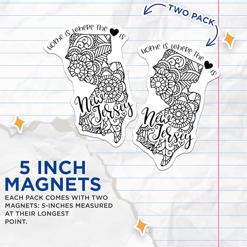 (2 Pack) New Jersey Home is Where The Heart is Magnets Magnets - State Love - Artistic Zentangle Design - 5" On Longest Side - Made in USA - Sticks to Refrigerators & Metal Surfaces - MAG9080