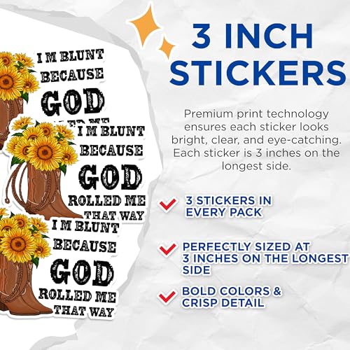 (3 Pack) Blunt God Sunflower Decals - Cowboy Boots - Laptop Decals - 3 Inches On Longest Side - Easy Peel & Apply - Made in USA - 3MCS1766