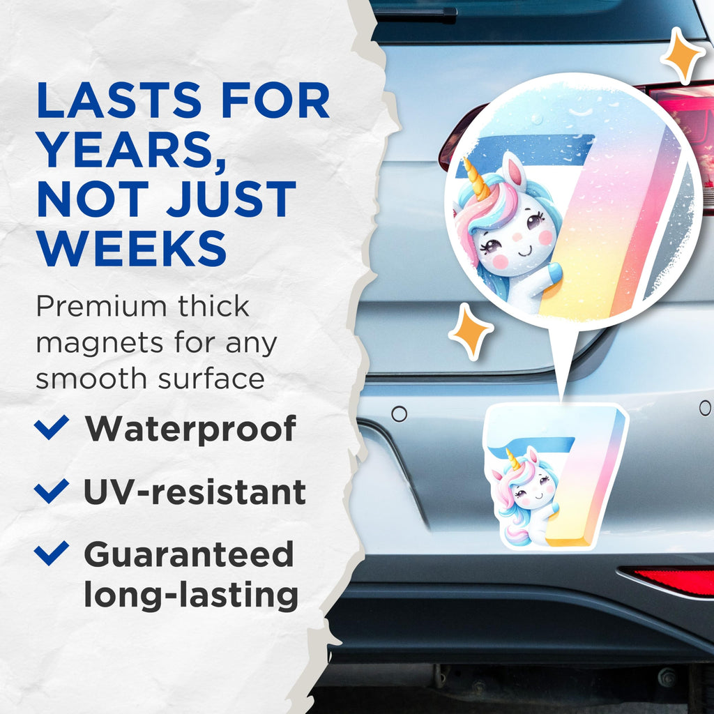 (2 Pack) Number 7 Unicorn Magnets - Cute Number Seven - Fridge Decor - 5" On Longest Side - Premium Magnet - for Cars, Refrigerators, Toolboxes, Lockers - Made in USA - MAG14223