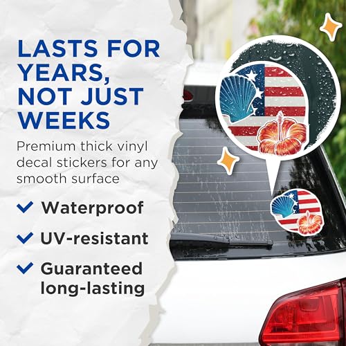 (2 Pack) Patriotic Shell Stickers - Summer Beach Theme - 4th of July Decor - 5" On Longest Side - Sticks to Smooth Flat Surfaces - Made in USA - BMCS8983