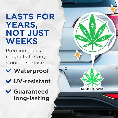 (2 Pack) Marijuana Leaf Magnets Magnets - Cannabis-Themed Decor - Green Plant Design for Fridge or Locker - 5" On Longest Side - Made in USA - Sticks to Refrigerators & Metal Surfaces - MAG9000
