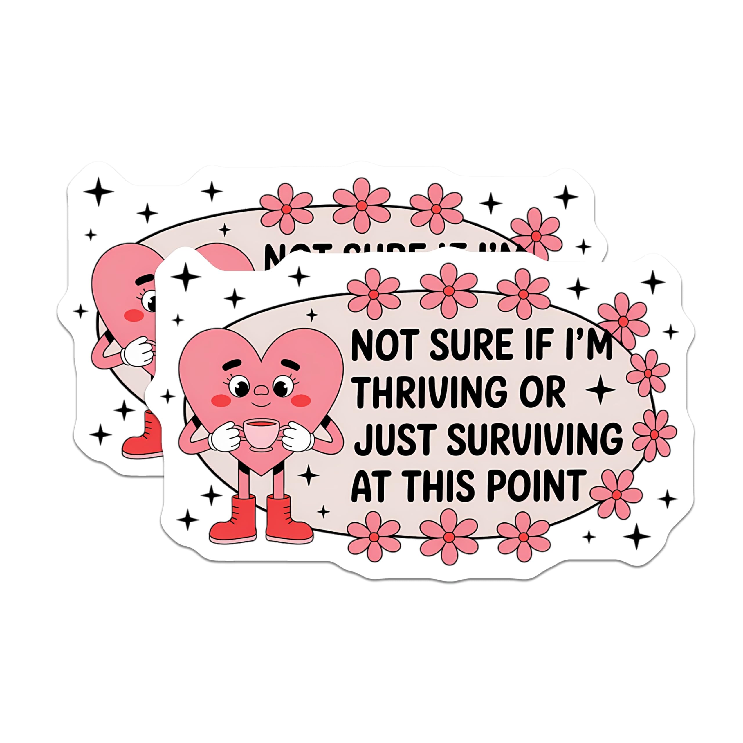 (2 Pack) Surviving Thriving Quote Magnets - Cute Relatable Heart Character - Mental Health Fridge Locker Decor - 5 Inches On Longest Side - Thick Durable Magnet - Made in USA - MAG22507
