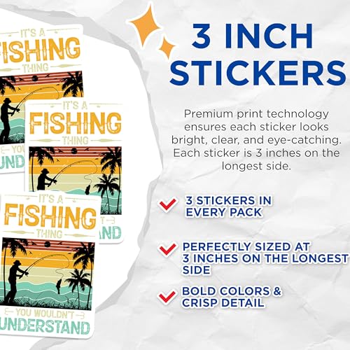 (3 Pack) Fishing Decals - Fisherman Decal - It's A Fishing Thing Decals - 3 Inches On Longest Side - Easy Peel & Apply - Made in USA - 3MCS2883