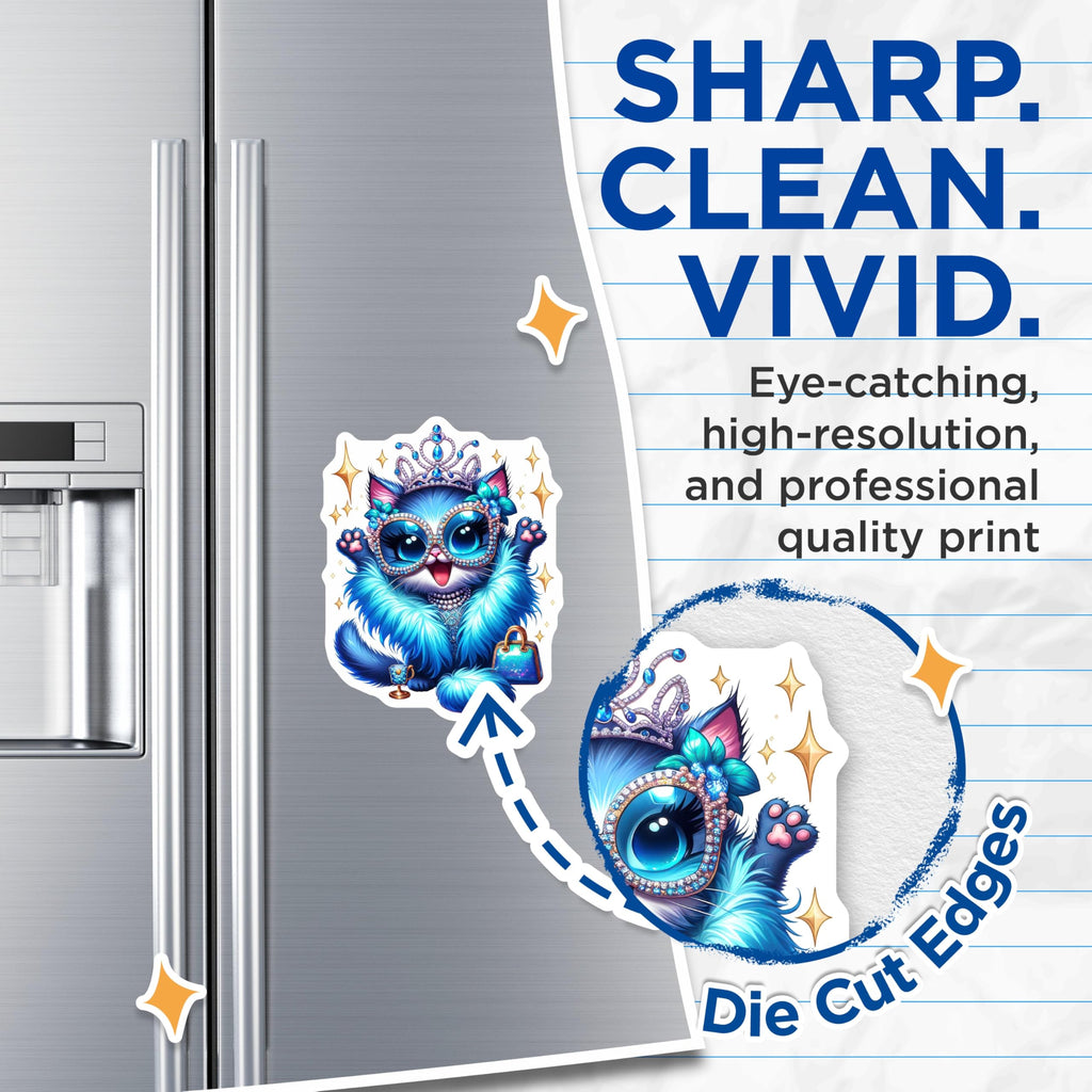 (2 Pack) Fluffy Blue Cat Magnets - Glamorous Kitty Decor - Princess Pet Accessories - 5 Inches On Longest Side - Thick Durable Magnet - Made in USA - MAG22630