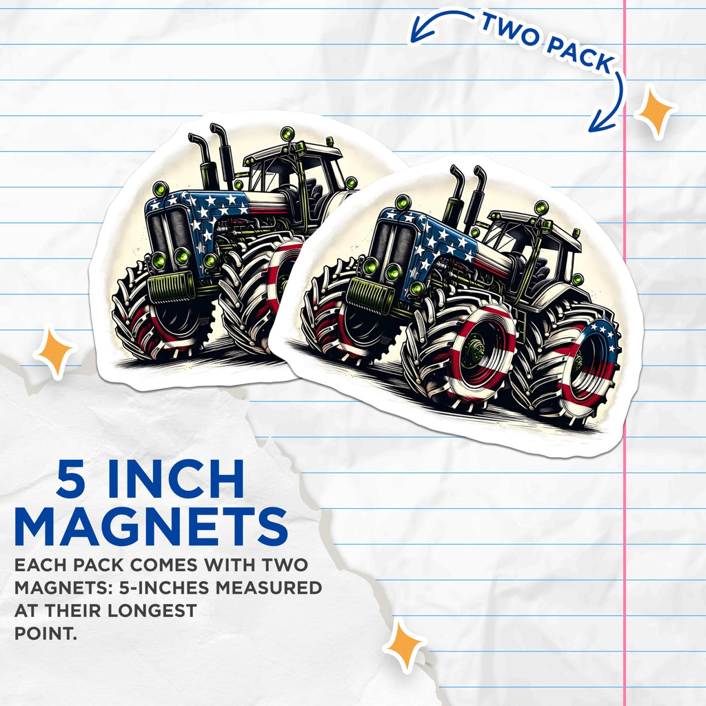 (2 Pack) American Tractor Magnets - USA Farm Equipment - Patriotic Country Decor - 5" On Longest Side - Premium Magnet - for Cars, Refrigerators, Toolboxes, Lockers - Made in USA - MAG15313