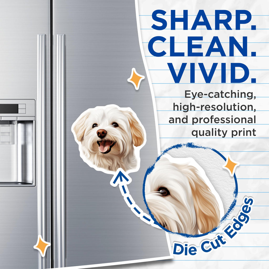 (2 Pack) Happy White Dog Magnets - Cute Pet Art Decor - Animal Lover Accessory - 5 Inches On Longest Side - Thick Durable Magnet - Made in USA - MAG29119