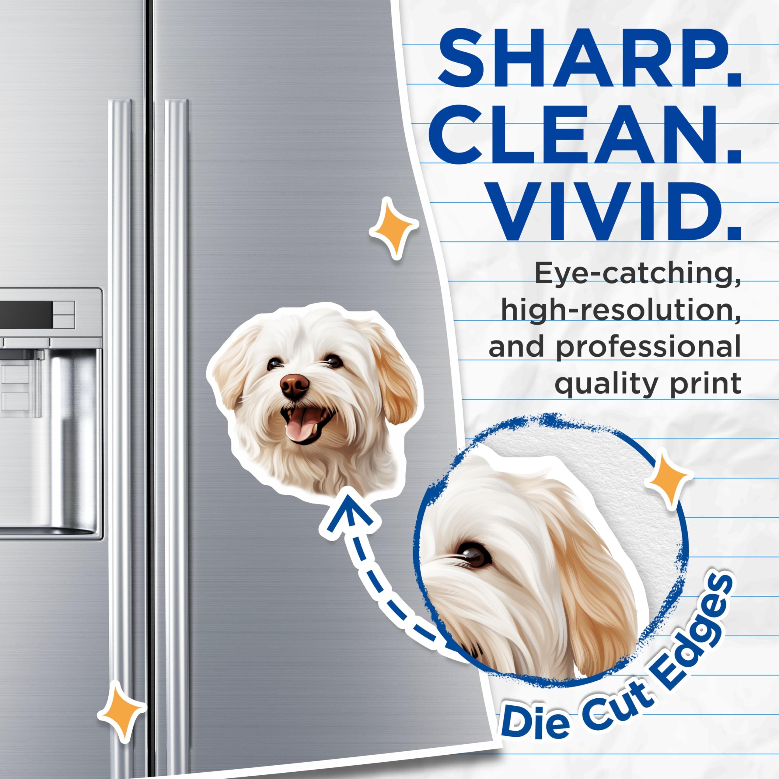 (2 Pack) Happy White Dog Magnets - Cute Pet Art Decor - Animal Lover Accessory - 5 Inches On Longest Side - Thick Durable Magnet - Made in USA - MAG29119