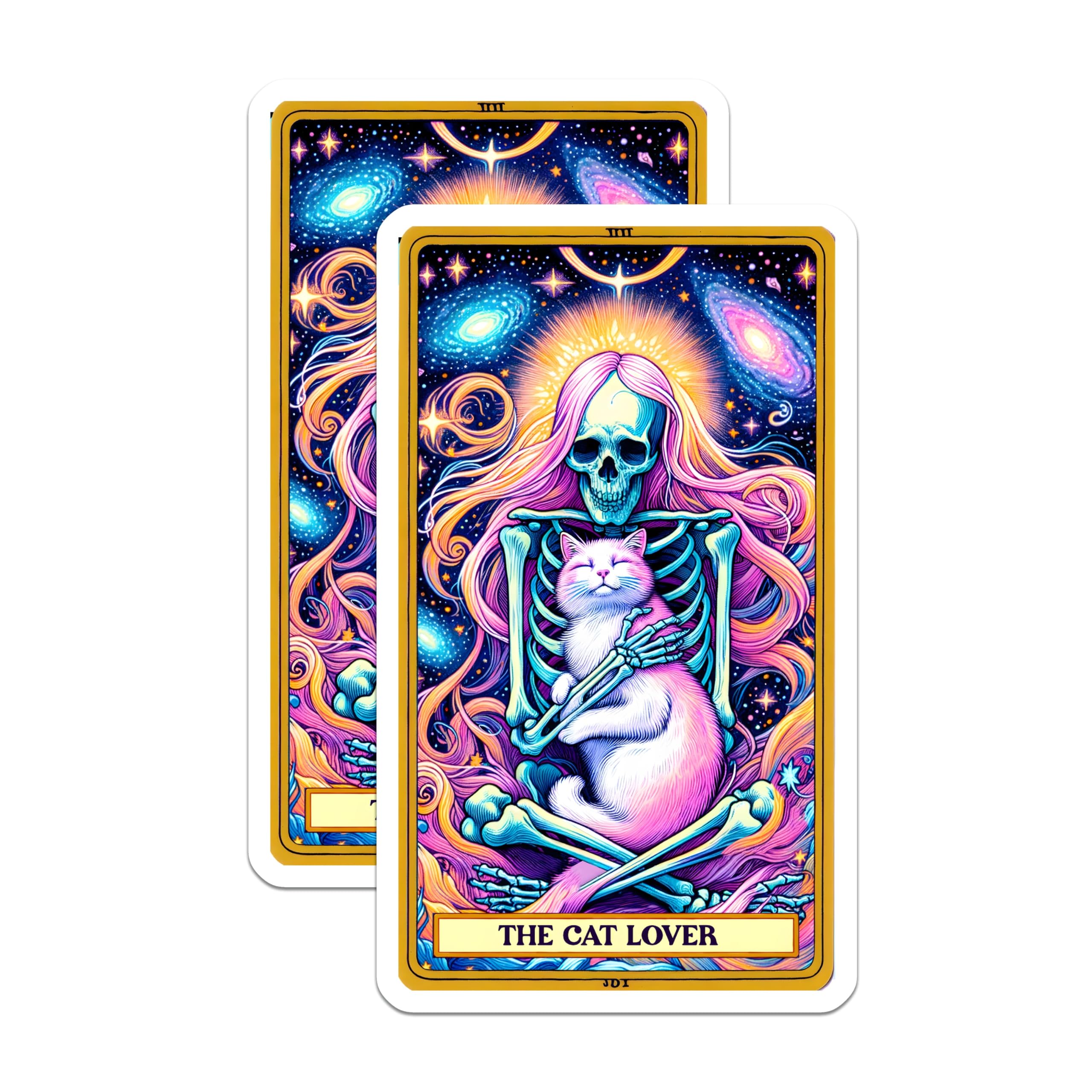 (2 Pack) Cat Lover Magnets - Pink Hair Skeleton Holding Cat - Cosmic Witchy Feline Art - Unique Mystical Home Decor - 5 Inches On Longest Side - Thick Durable Magnet - Made in USA - MAG23935