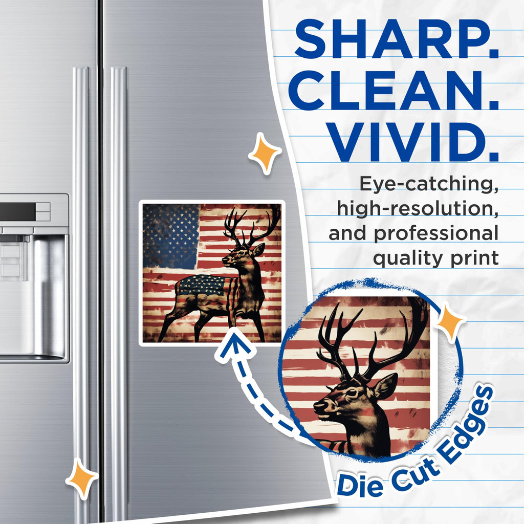 (2 Pack) American Flag Deer Magnets - Patriotic USA Wildlife Decor - Rustic Hunter Kitchen Art - 5 Inches On Longest Side - Thick Durable Magnet - Made in USA - MAG19800
