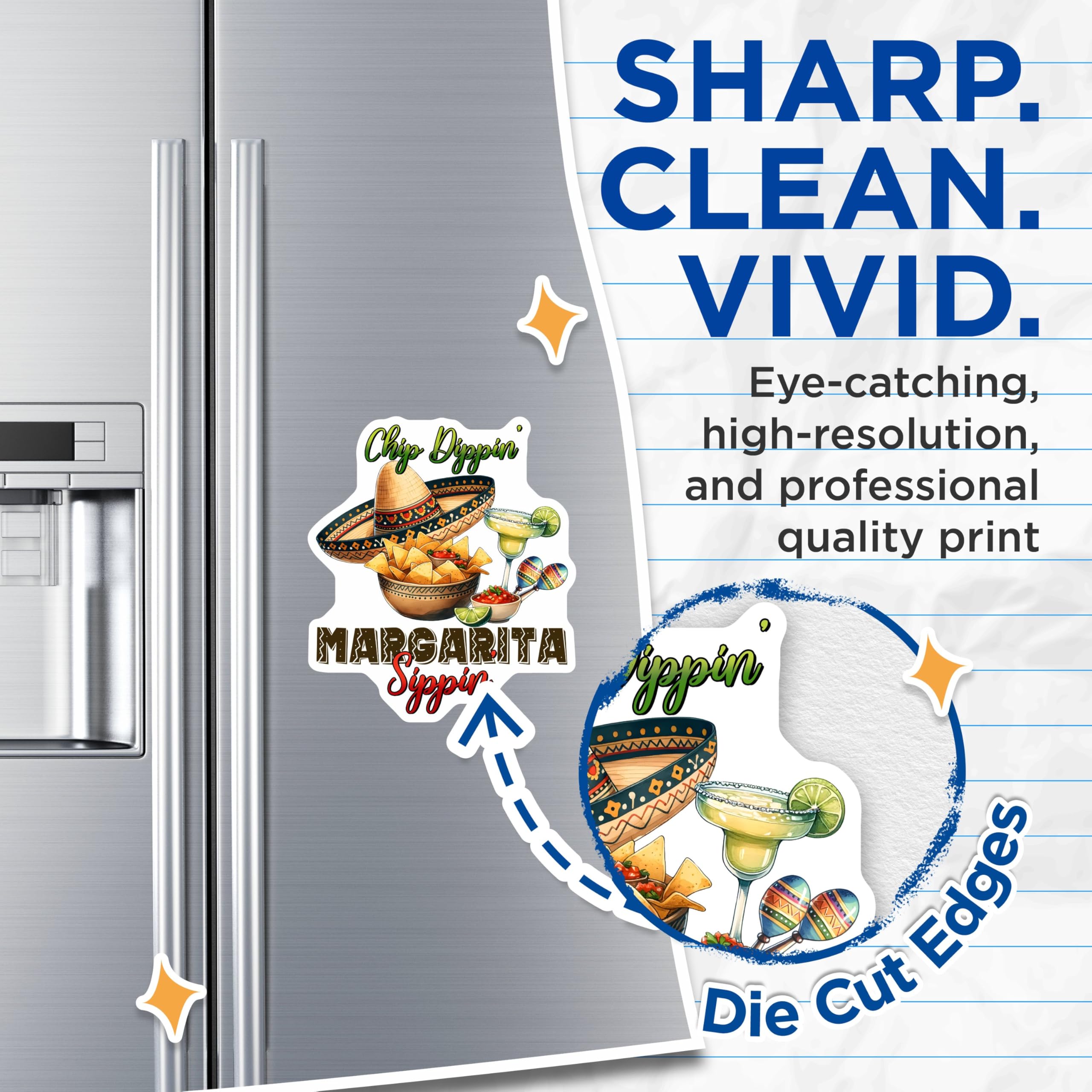 (2 Pack) Chip Dippin Margarita Sippin Magnets - Mexican Fiesta Kitchen Decor - 5" On Longest Side - for Cars, Fridges, Toolboxes - Made in USA - MAG8231